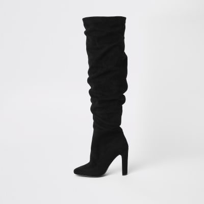 Black over the knee slouch boots