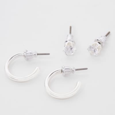 Lot de boucles d'oreilles argentées à strass