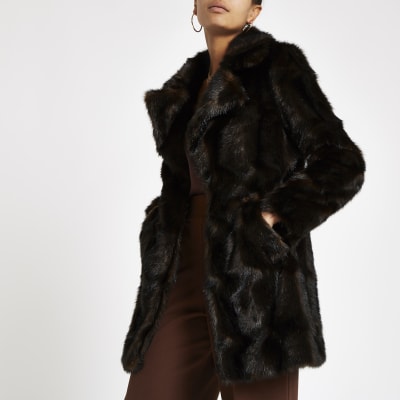 Dark Brown Faux Fur Swing Coat