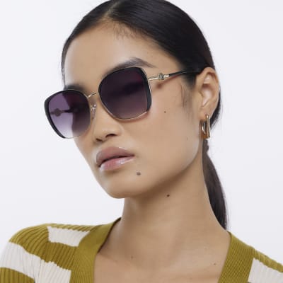 Zwarte glamour zonnebril met glazen in de kleur smoke