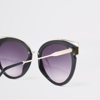 Black cat eye smoke lens sunglasses