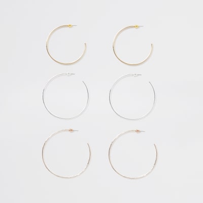 Lot de créoles dorées avec modèle à strass