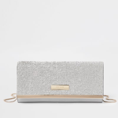Zilverkleurige clutch met diamantjes en RI-logo