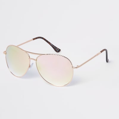 Rose gold twisted mirror aviator sunglasses