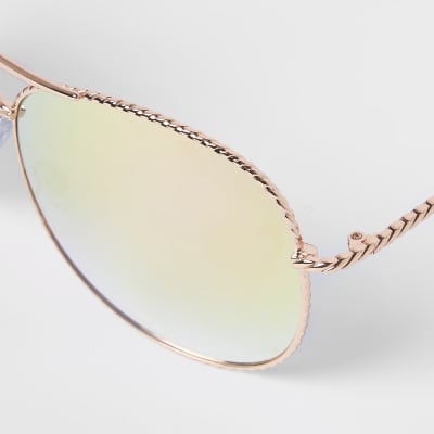Rose gold twisted mirror aviator sunglasses