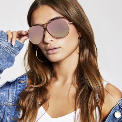 Rose gold twisted mirror aviator sunglasses