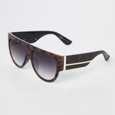 Brown tortoiseshell print visor sunglasses