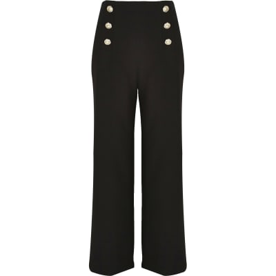 Black Gold Tone Button Wide Leg Trousers River Island