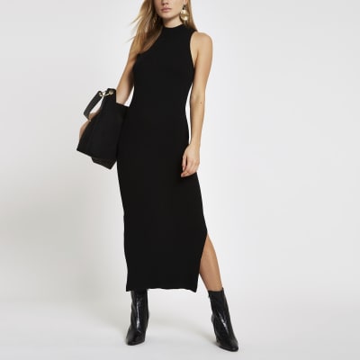 river island black ribbed dress