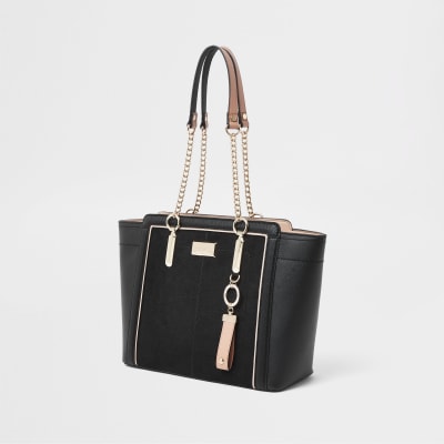 Black winged chain handle tote bag | River Island