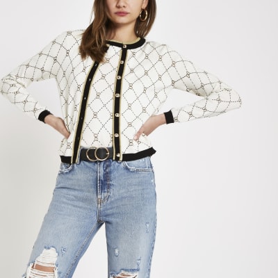 Crème vest met geometrische hartprint