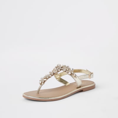 Sandales en cuir dorées ornées