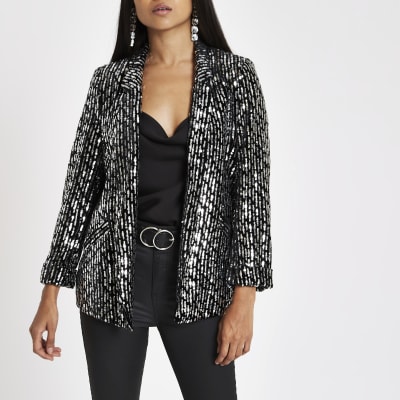 river island black sequin jacket