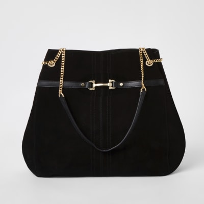 Schwarze Beuteltasche aus Wildleder