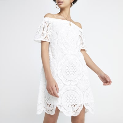 river island white lace bardot dress