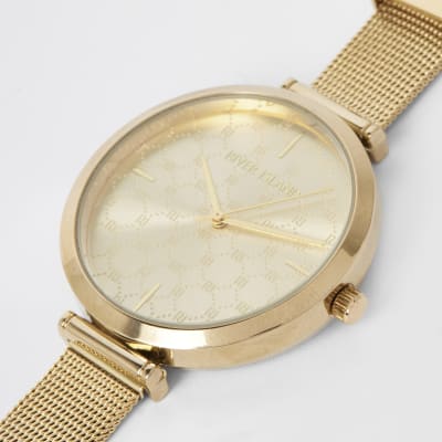 Goudkleurig horloge met mesh bandje