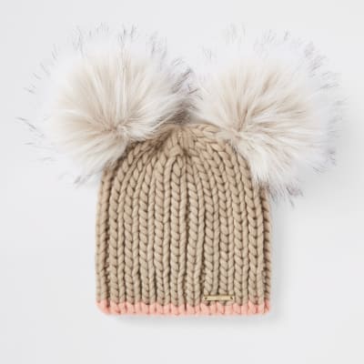 Beige Beanie mit Pompon