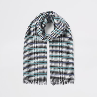 Zwarte bouclé geruite sjaal