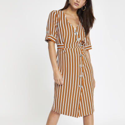 river island orange midi dress