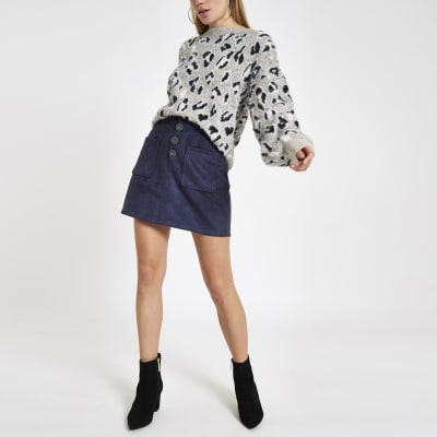 navy blue suede skirt