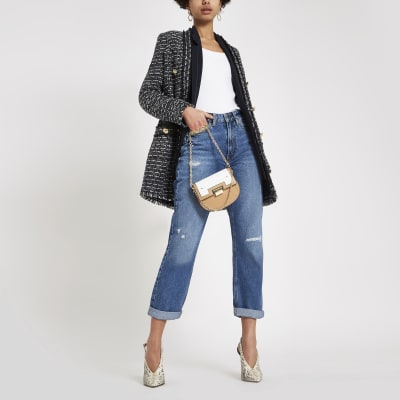 Middelblauwe ripped denim mom jeans