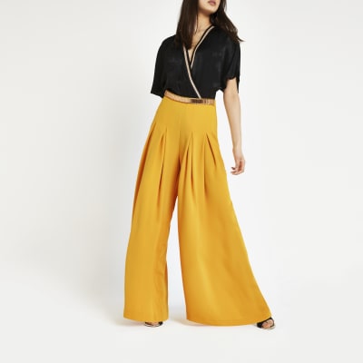 yellow wide leg trousers