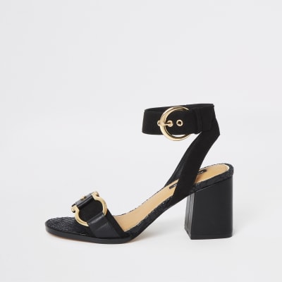 river island black block heel sandals