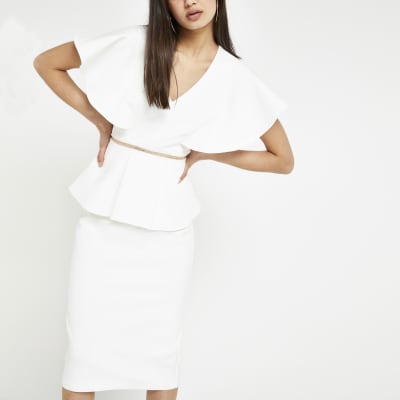 white peplum bodycon dress