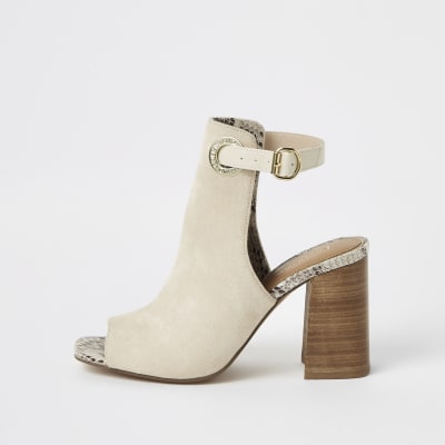 Beige Shoe Boots mit Blockabsatz