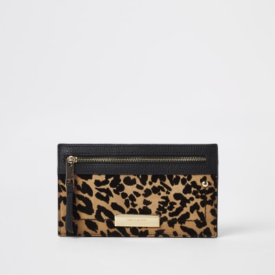 Beige smalle portemonnee met luipaardprint