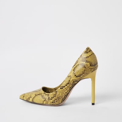 Yellow snake print court shoes River Island