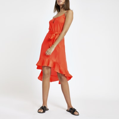 Neon Pink Tie Waist Beach Dress