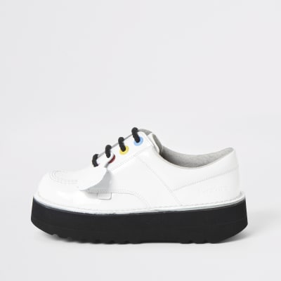 Kickers white leather Lo Stack boots