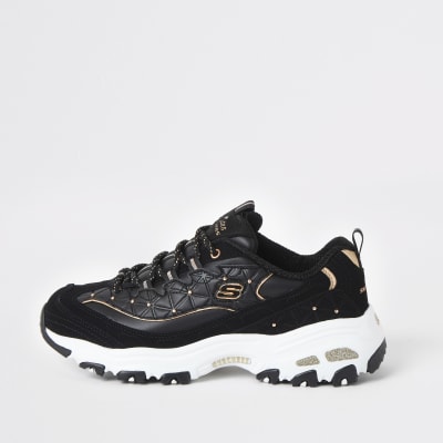 Skechers - Zwarte glamoureuze vetersneakers