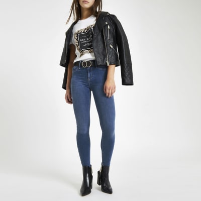 Petite – Molly – Hellblaue Jeggings mit mittelhohem Bund