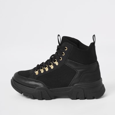 Black chunky lace-up trainers