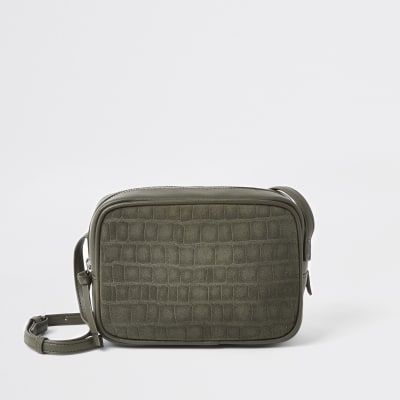 Umhängetasche in Khaki aus Leder