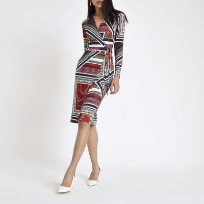 river island stripe midi wrap dress