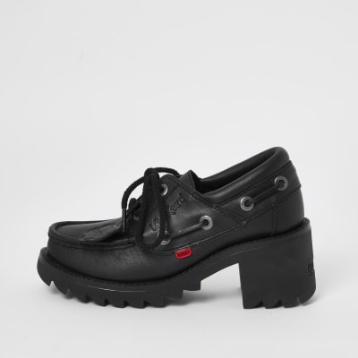 Kickers Schwarze Loafer mit Absatz zum Binden 