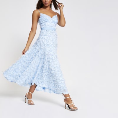 Forever Unique - Blauwe maxi-jurk met textuur