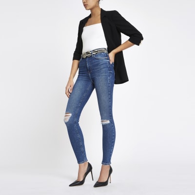 Mid blue Hailey high rise ripped denim jeans