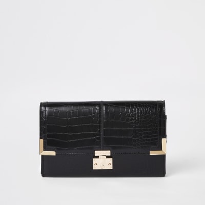 Zwarte reisportemonnee met krokodillenprint in reliëf
