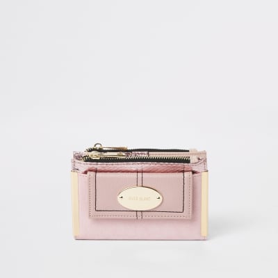 Roze kleine uitvouwbare portemonnee met vak voor