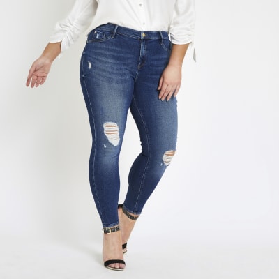 RI Plus - Molly - Middenblauwe ripped jegging