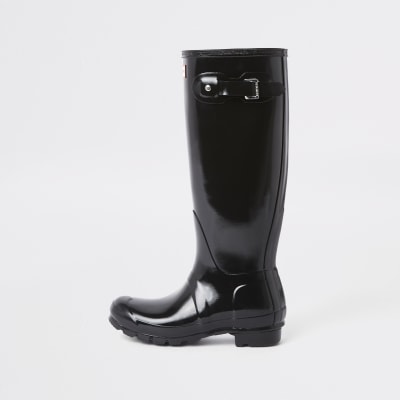 Hunter – Bottes en caoutchouc hautes noires brillantes