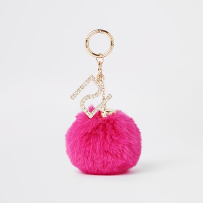 keyring pom faux pom fur Accessories pom Keyrings faux fur   pom keyring     Pink women