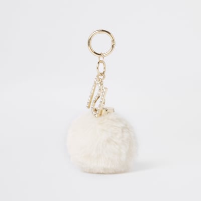 faux pom pom fur keyring faux Accessories   pom pom Keyrings keyring  fur  Cream