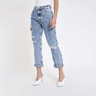 Middenblauwe mom ripped jeans
