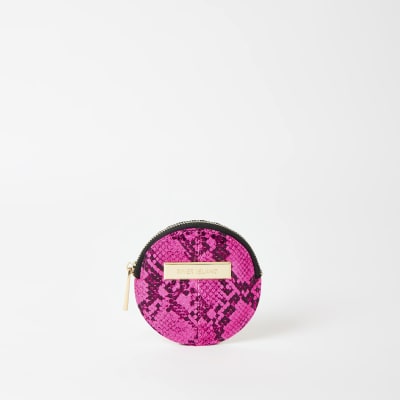 Neon pink snake print circle coin pouch purse - Purses - Bags & Purses - women