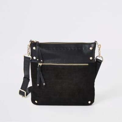 Zwarte leren messenger met studs